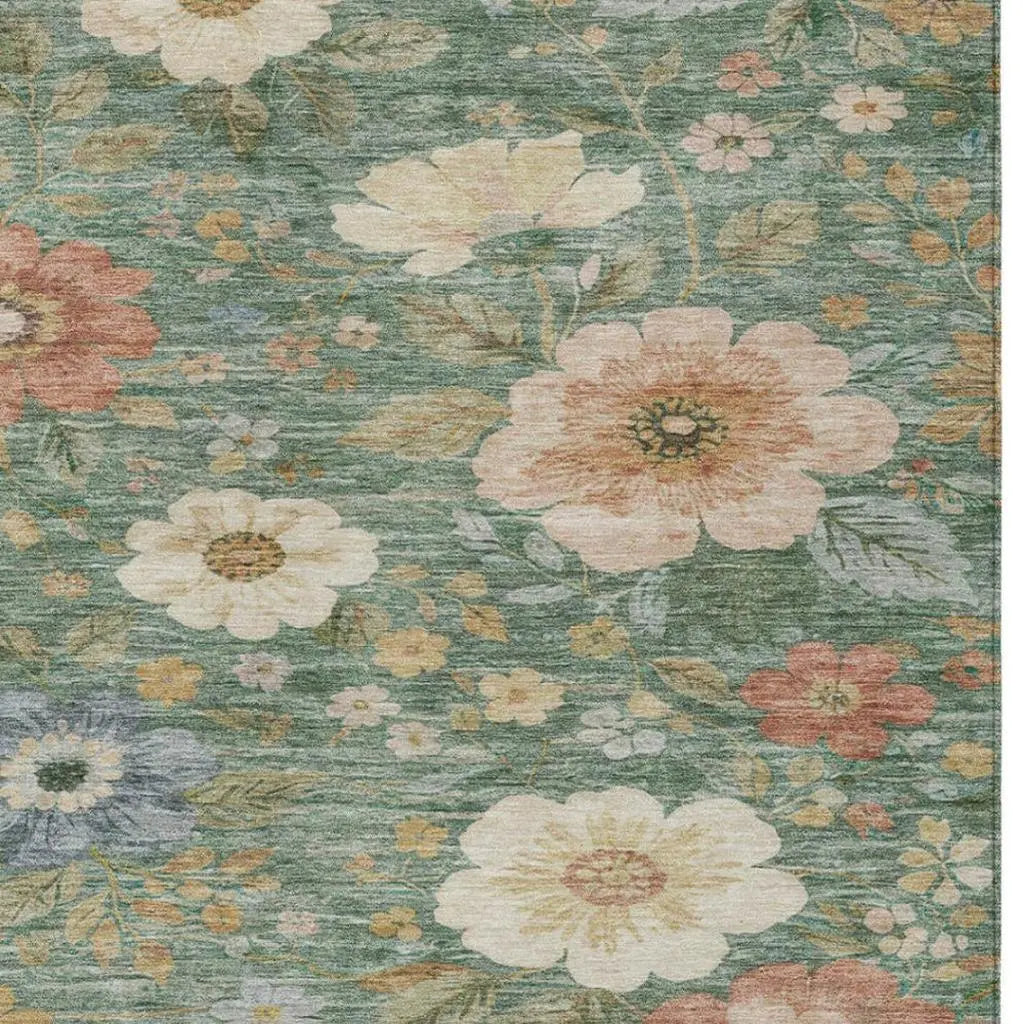 8' X 10' Green And Brown Floral Washable Indoor Outdoor Area Rug Homeroots Outdoor
