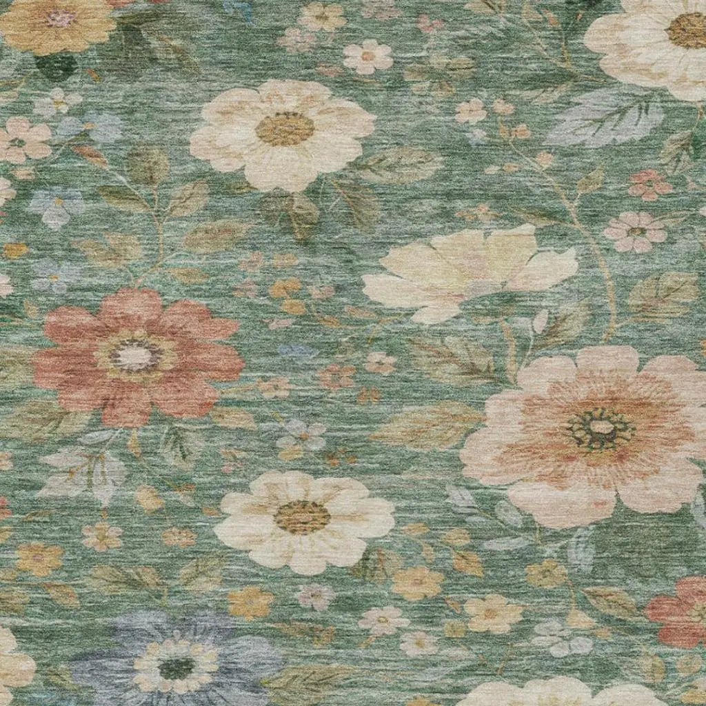 8' X 10' Green And Brown Floral Washable Indoor Outdoor Area Rug Homeroots Outdoor
