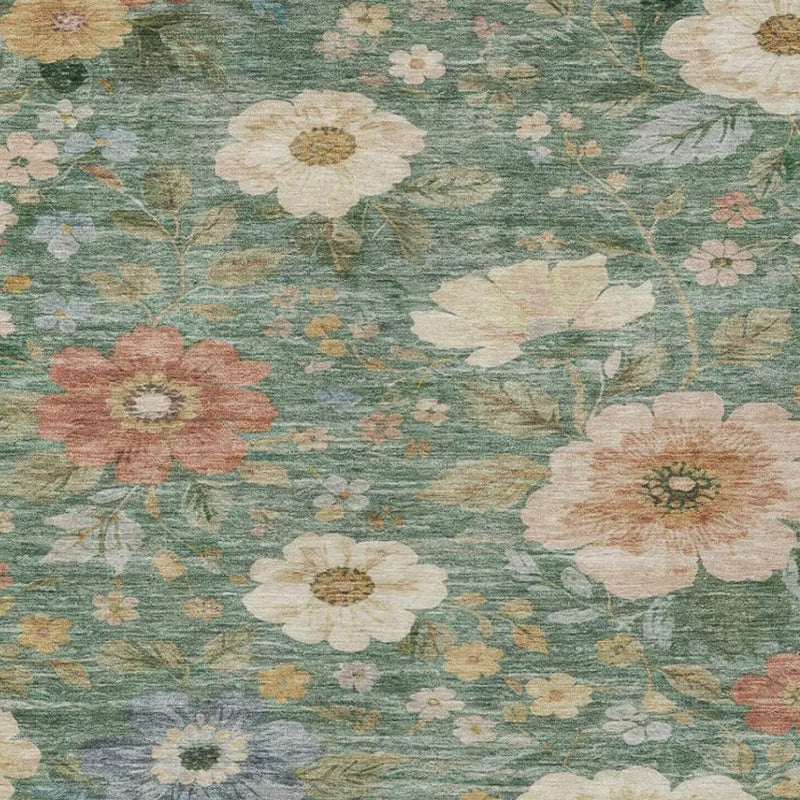 8' X 10' Green And Brown Floral Washable Indoor Outdoor Area Rug Homeroots Outdoor