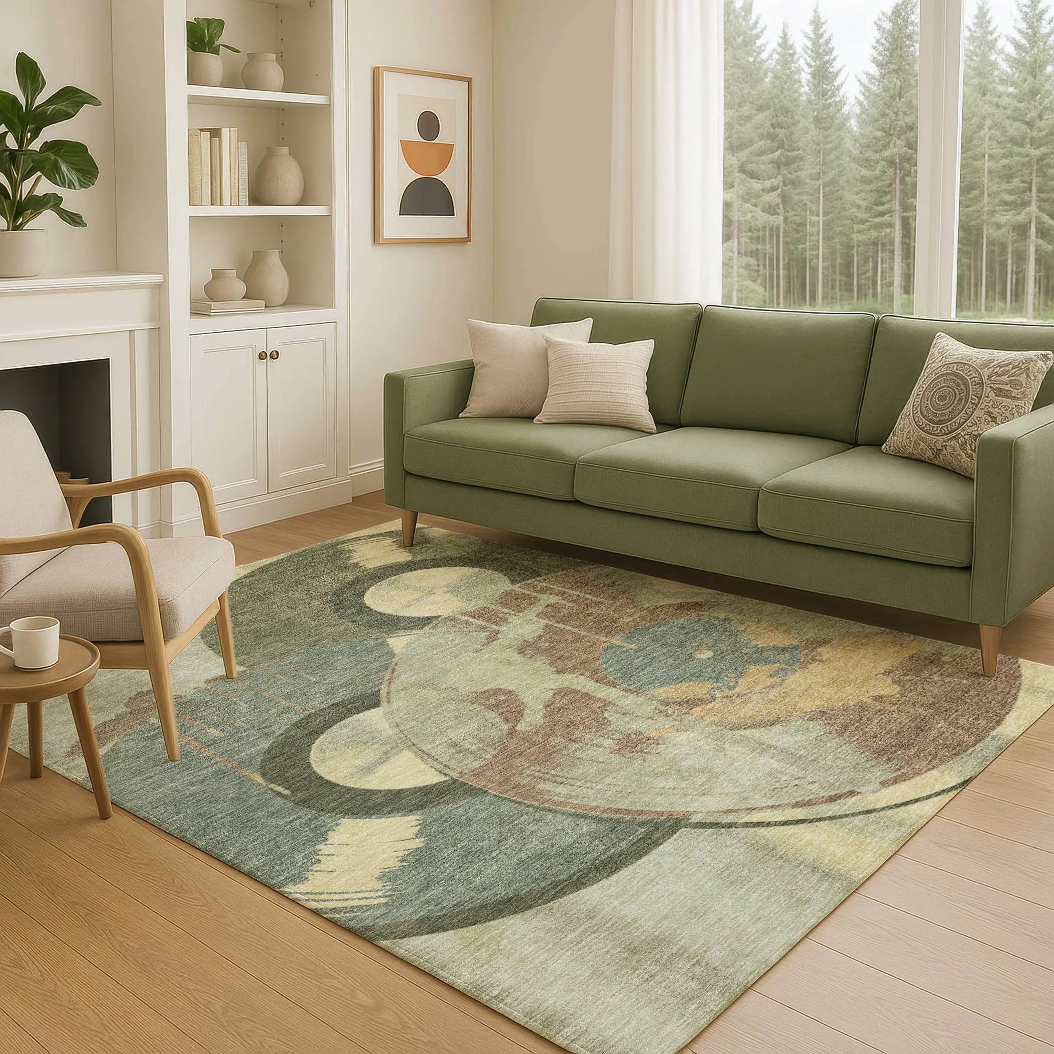 8' X 10' Green And Brown Geometric Washable Indoor Outdoor Area Rug Homeroots Outdoor