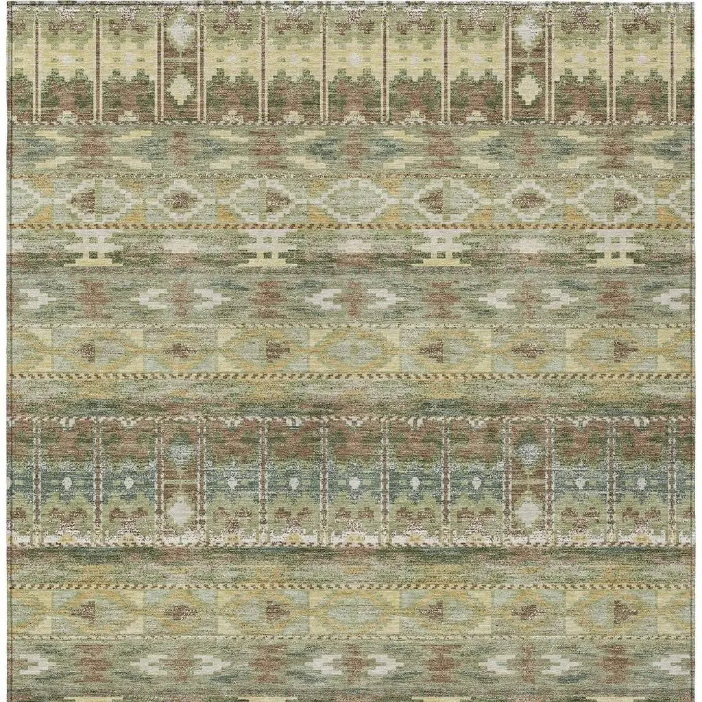 8' X 10' Green And Brown Geometric Washable Indoor Outdoor Area Rug Homeroots Outdoor