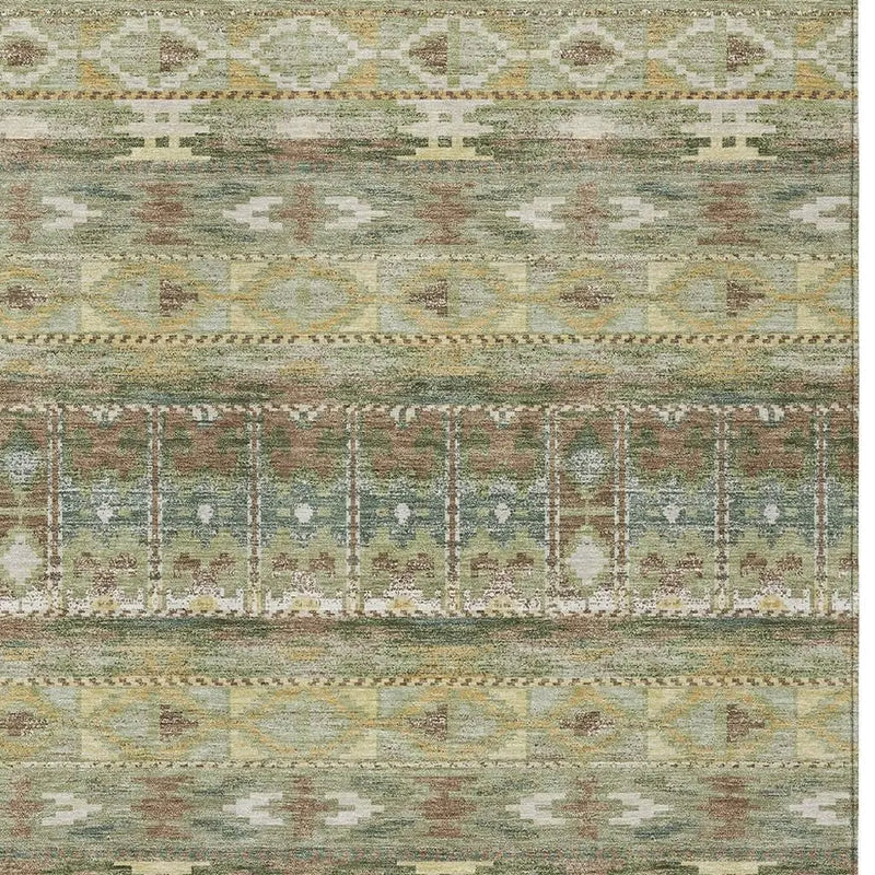 8' X 10' Green And Brown Geometric Washable Indoor Outdoor Area Rug Homeroots Outdoor