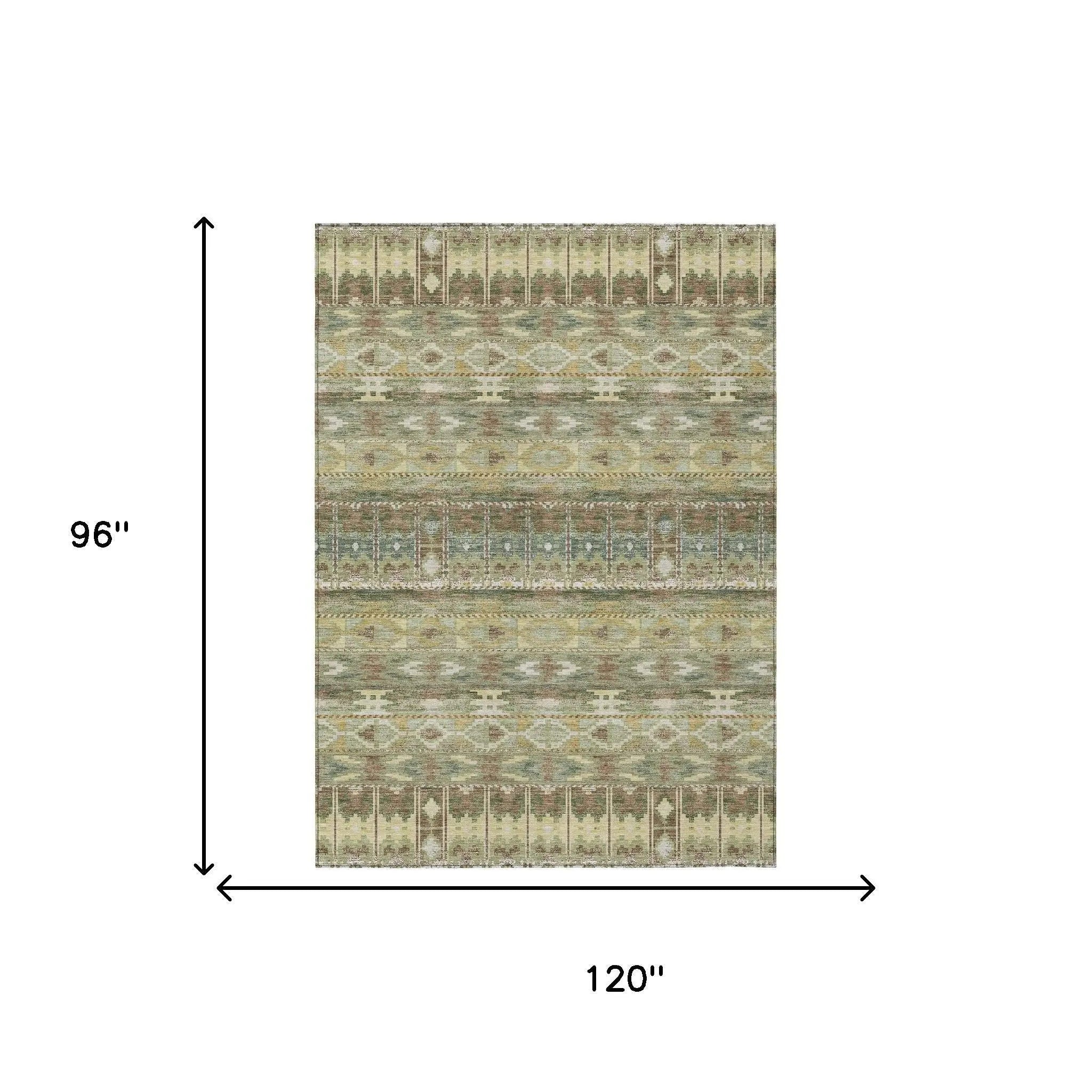8' X 10' Green And Brown Geometric Washable Indoor Outdoor Area Rug Homeroots Outdoor