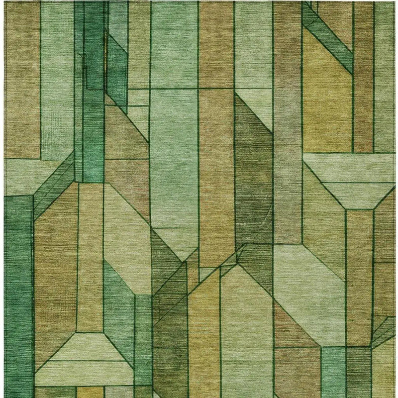 8' X 10' Green And Brown Geometric Washable Indoor Outdoor Area Rug Homeroots Outdoor