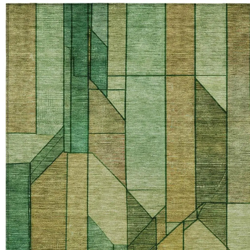 8' X 10' Green And Brown Geometric Washable Indoor Outdoor Area Rug Homeroots Outdoor