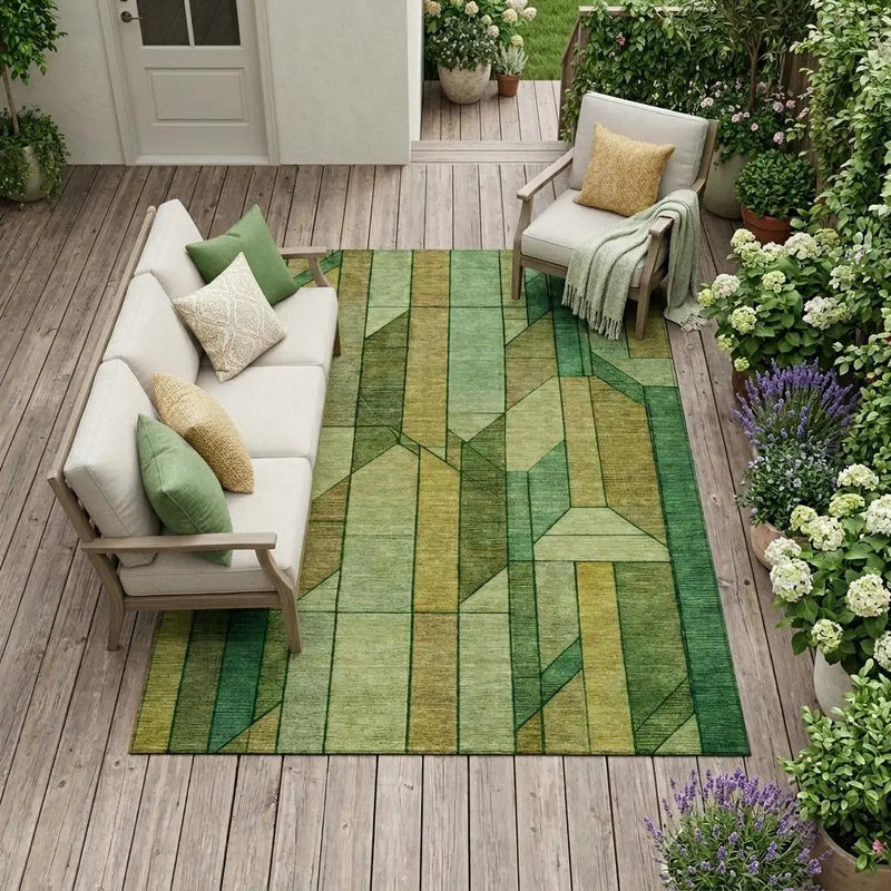 8' X 10' Green And Brown Geometric Washable Indoor Outdoor Area Rug Homeroots Outdoor
