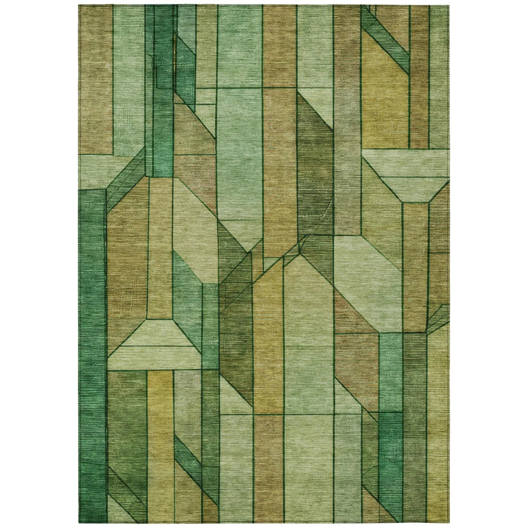 8' X 10' Green And Brown Geometric Washable Indoor Outdoor Area Rug Homeroots Outdoor
