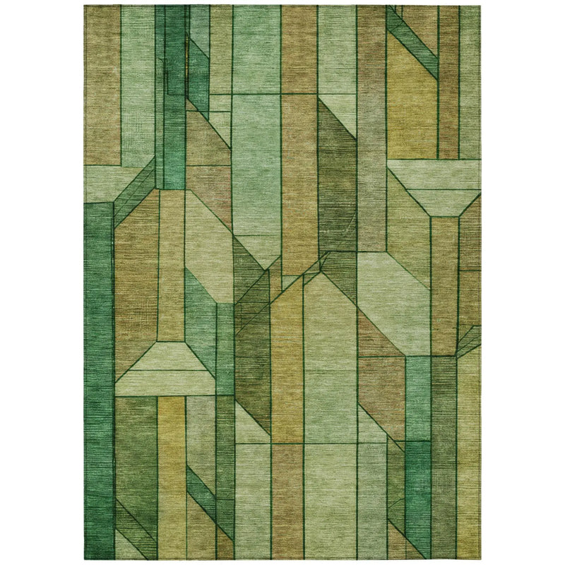 8' X 10' Green And Brown Geometric Washable Indoor Outdoor Area Rug Homeroots Outdoor