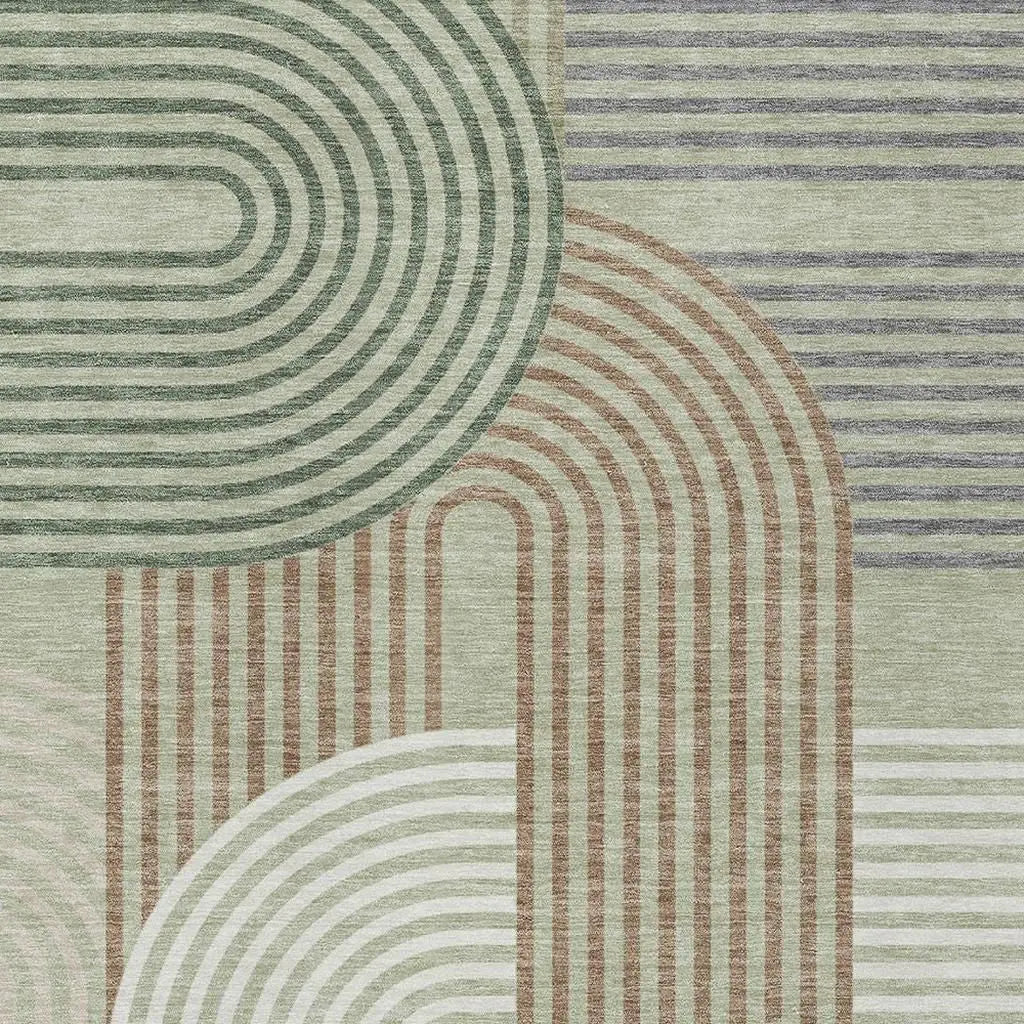 8' X 10' Green And Brown Geometric Washable Indoor Outdoor Area Rug Homeroots Outdoor