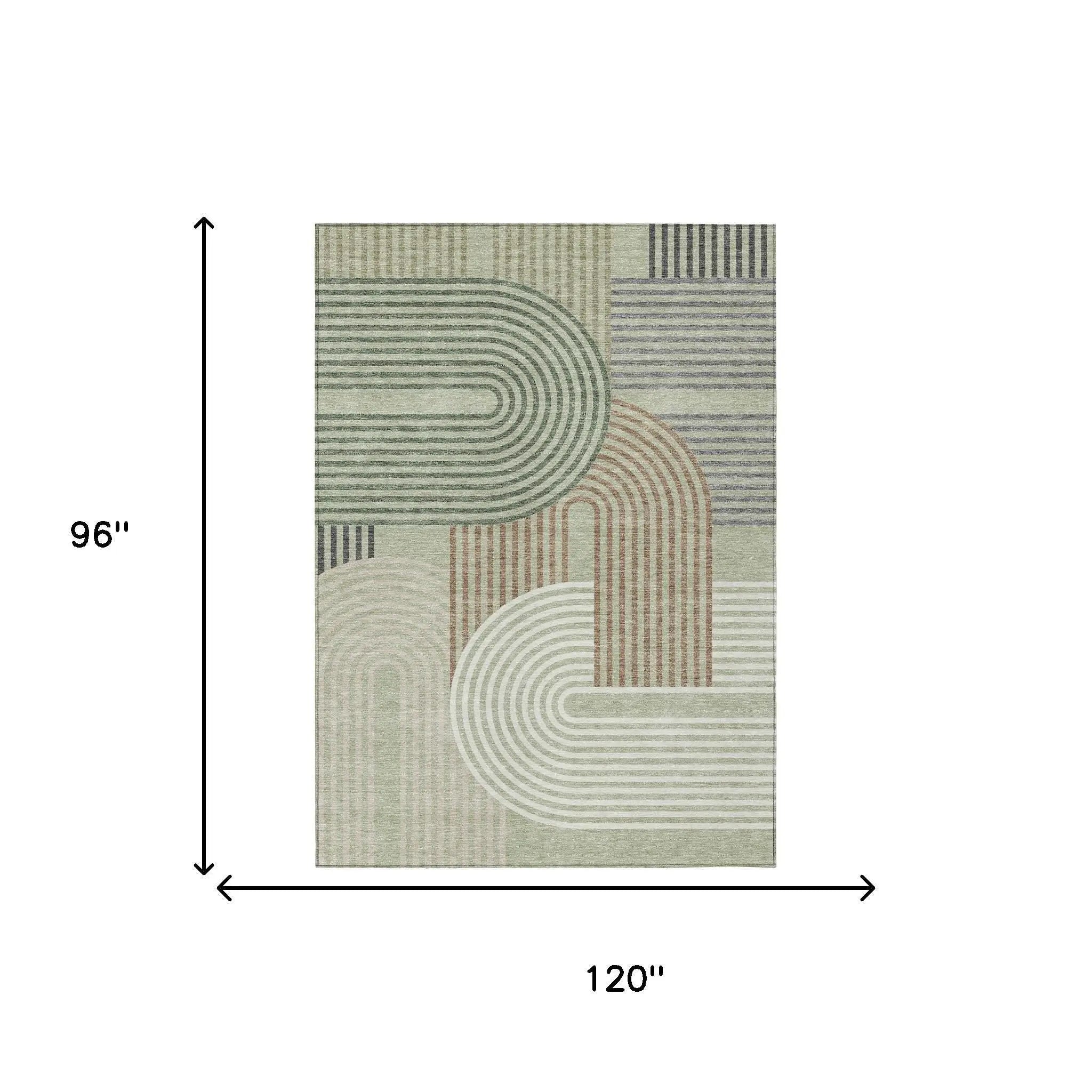 8' X 10' Green And Brown Geometric Washable Indoor Outdoor Area Rug Homeroots Outdoor