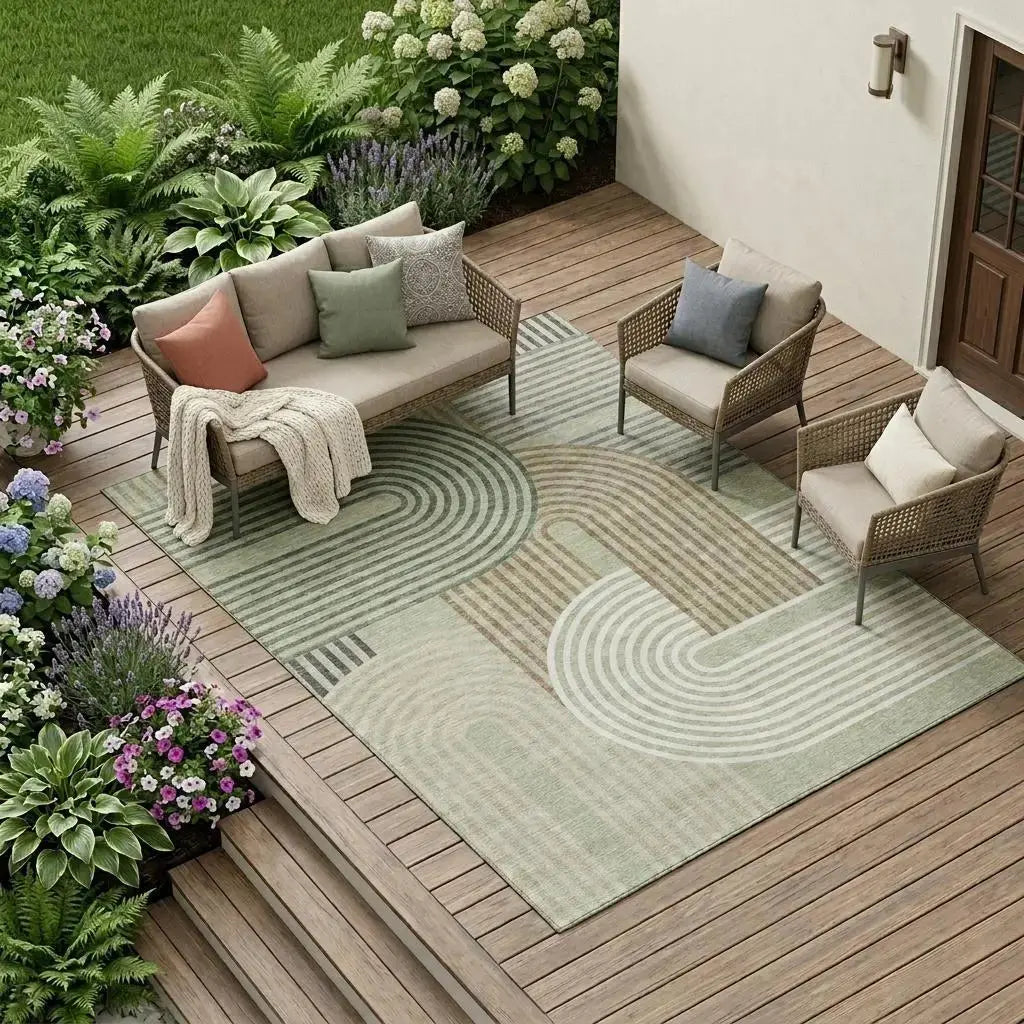 8' X 10' Green And Brown Geometric Washable Indoor Outdoor Area Rug Homeroots Outdoor