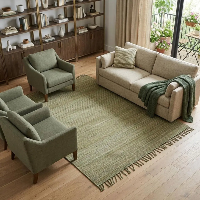 8' X 10' Green And Brown Jute Hand Woven Area Rug With Fringe Homeroots Home Decor