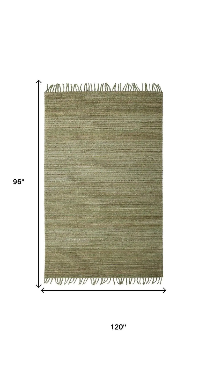 8' X 10' Green And Brown Jute Hand Woven Area Rug With Fringe Homeroots Home Decor