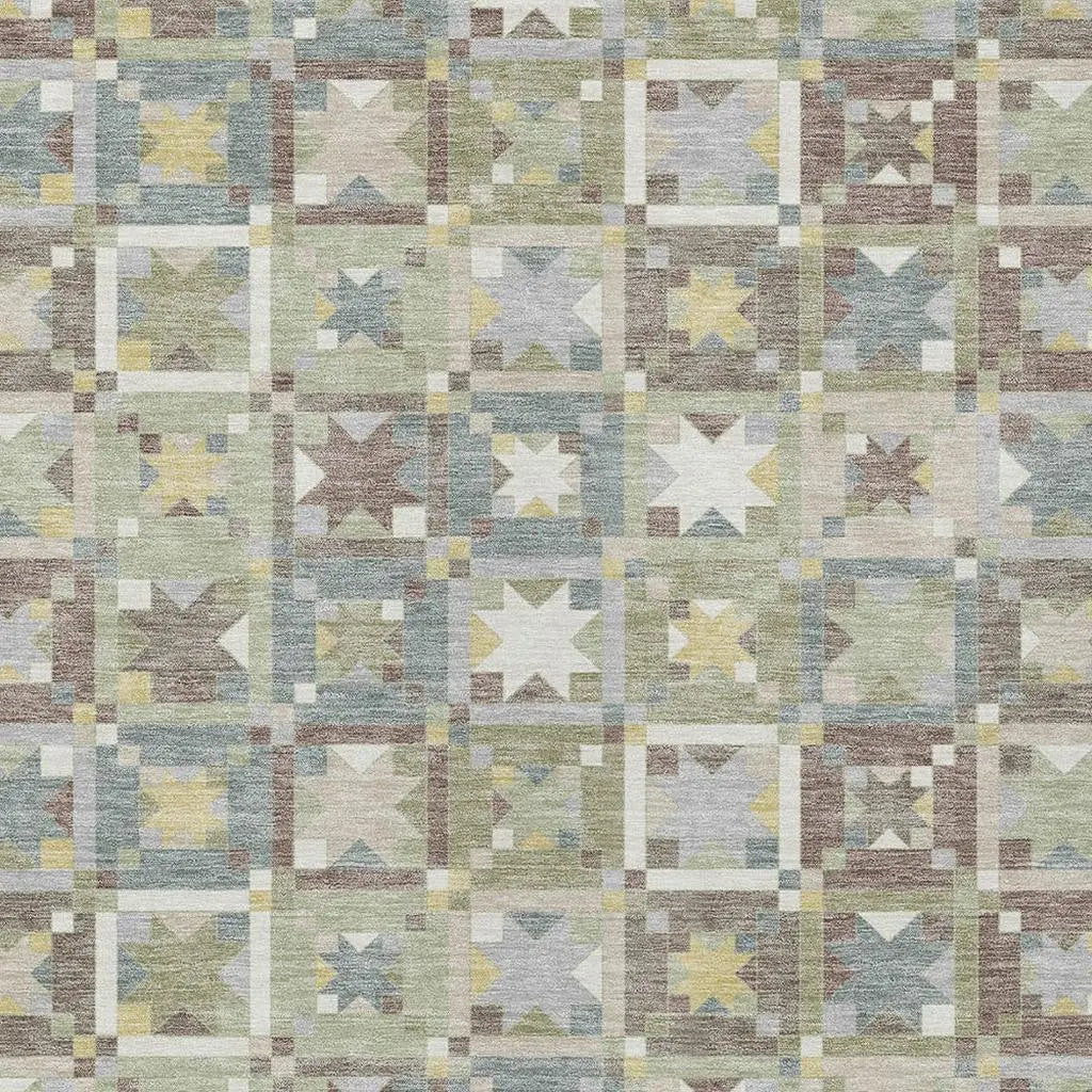 8' X 10' Green And Brown Patchwork Washable Indoor Outdoor Area Rug Homeroots Outdoor