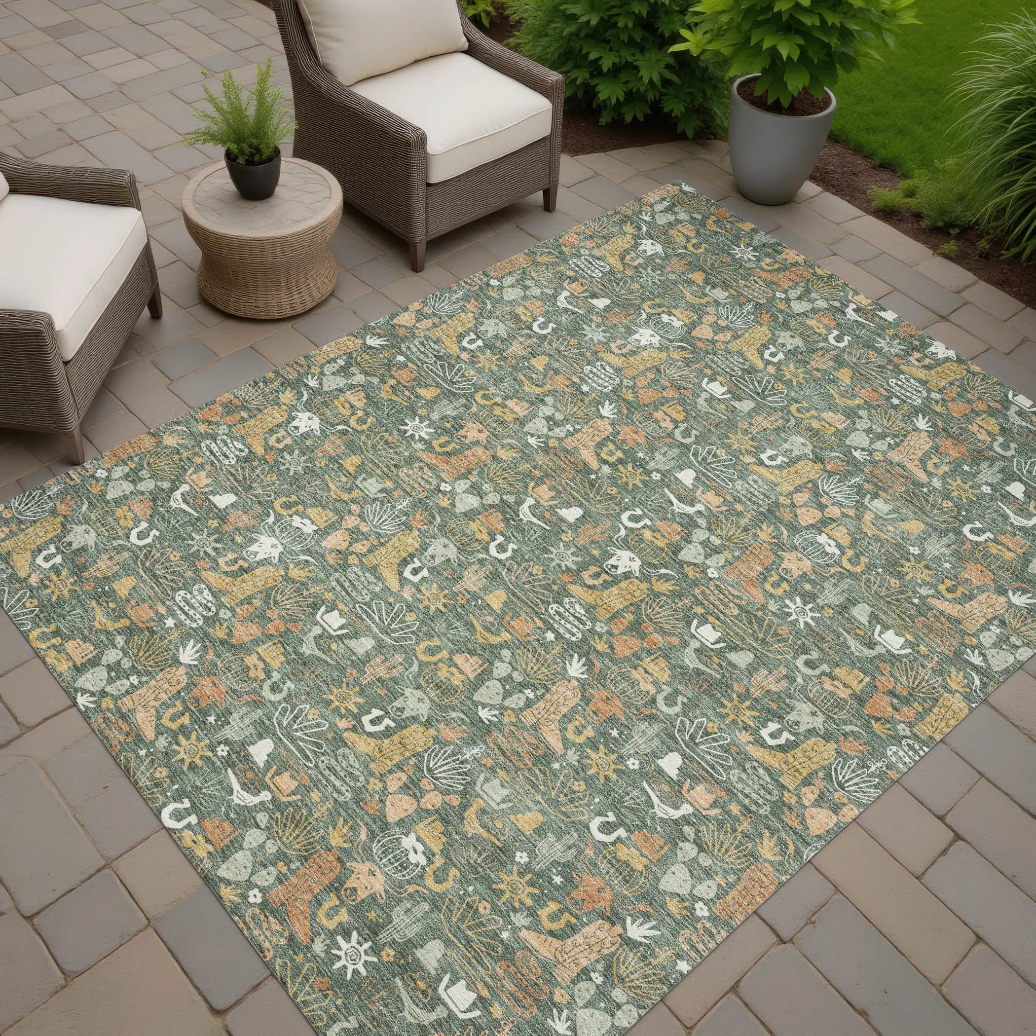8' X 10' Green And Brown Stars Washable Indoor Outdoor Area Rug Homeroots Outdoor