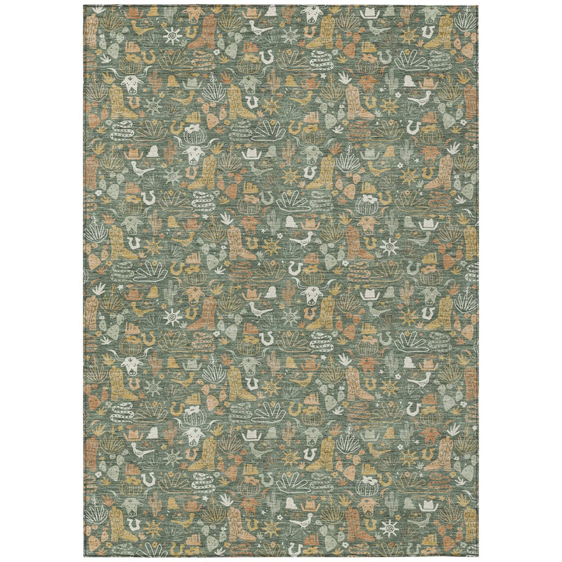 8' X 10' Green And Brown Stars Washable Indoor Outdoor Area Rug Homeroots Outdoor