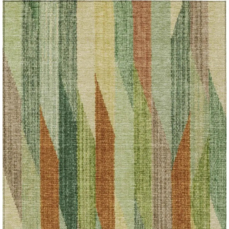 8' X 10' Green And Brown Striped Washable Indoor Outdoor Area Rug Homeroots Outdoor
