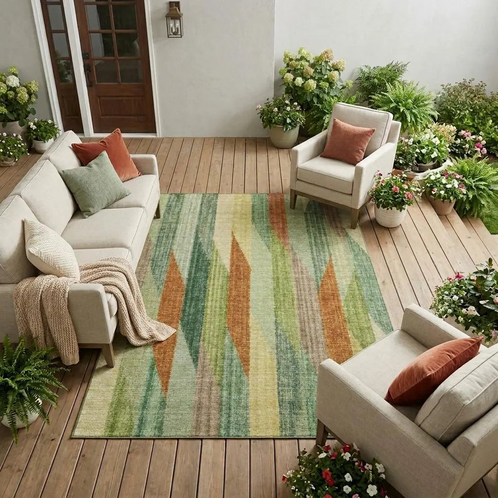 8' X 10' Green And Brown Striped Washable Indoor Outdoor Area Rug Homeroots Outdoor