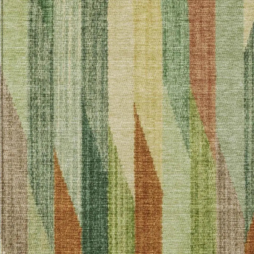 8' X 10' Green And Brown Striped Washable Indoor Outdoor Area Rug Homeroots Outdoor