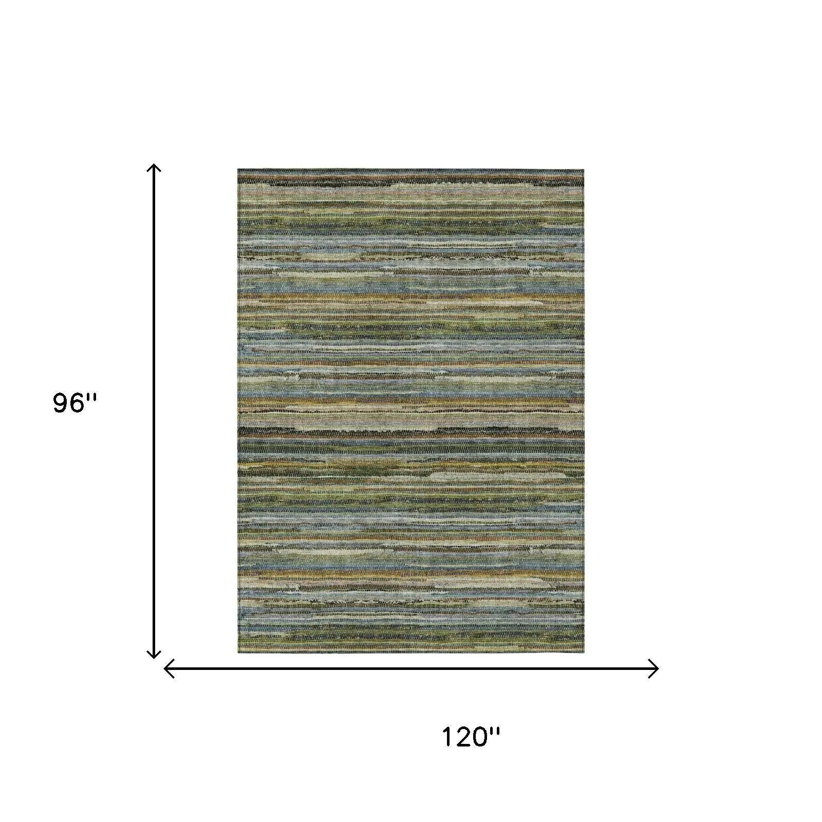 8' X 10' Green And Brown Striped Washable Indoor Outdoor Area Rug Homeroots Outdoor