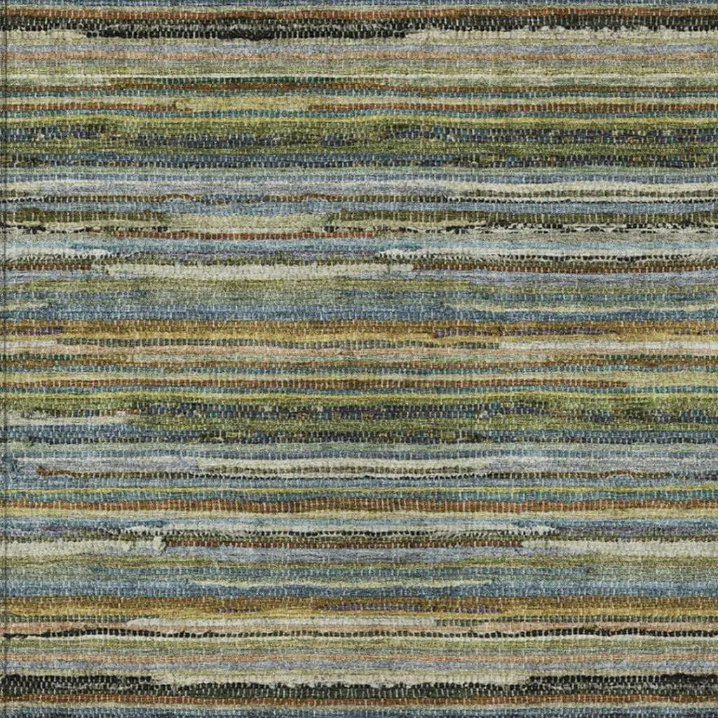 8' X 10' Green And Brown Striped Washable Indoor Outdoor Area Rug Homeroots Outdoor