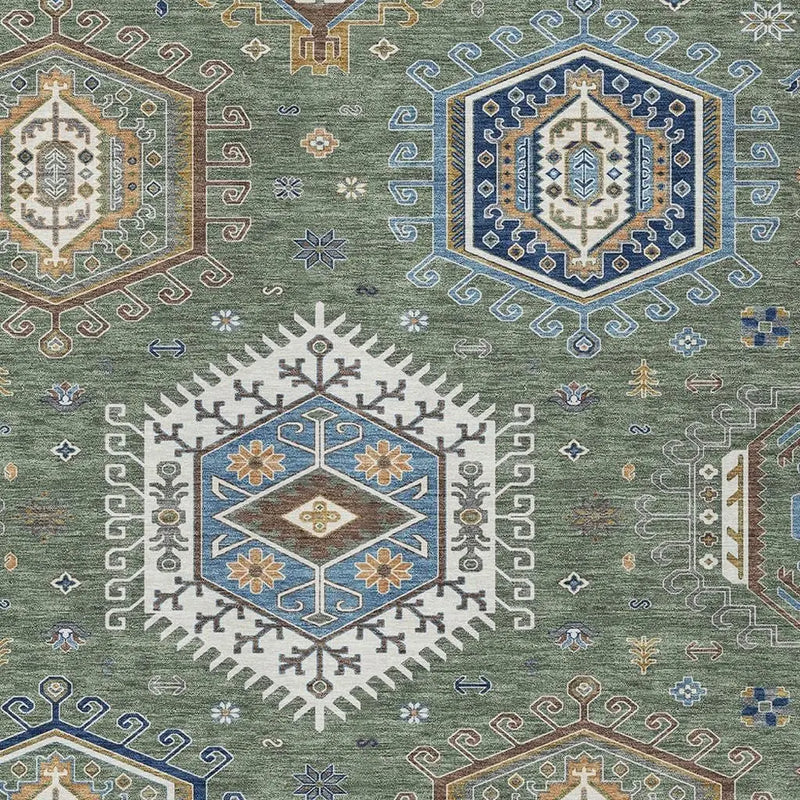 8' X 10' Green And Brown Tribal Washable Indoor Outdoor Area Rug Homeroots Outdoor