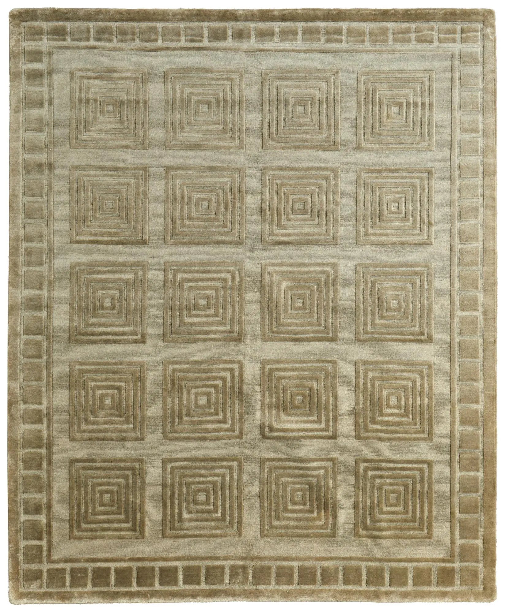 8' X 10' Green And Brown Wool Geometric Hand Knotted Area Rug Homeroots Home Decor