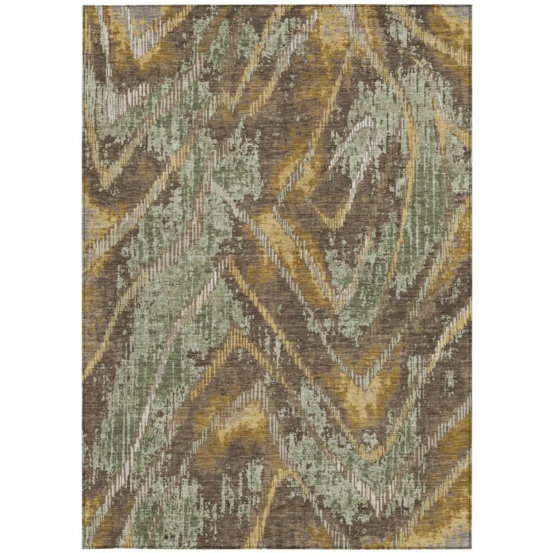 8' X 10' Green And Chocolate Abstract Washable Indoor Outdoor Area Rug Homeroots Outdoor