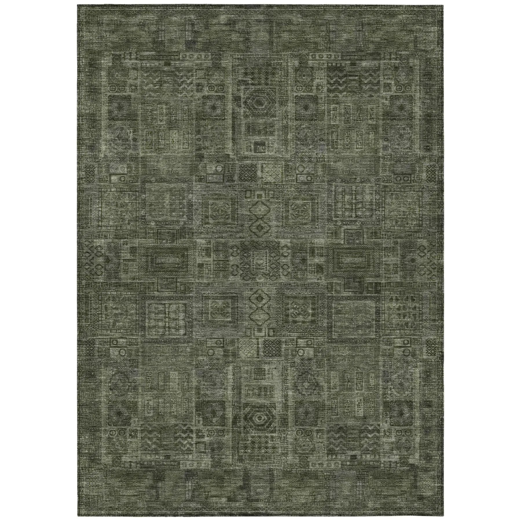 8' X 10' Green And Chocolate Oriental Washable Indoor Outdoor Area Rug Homeroots Outdoor