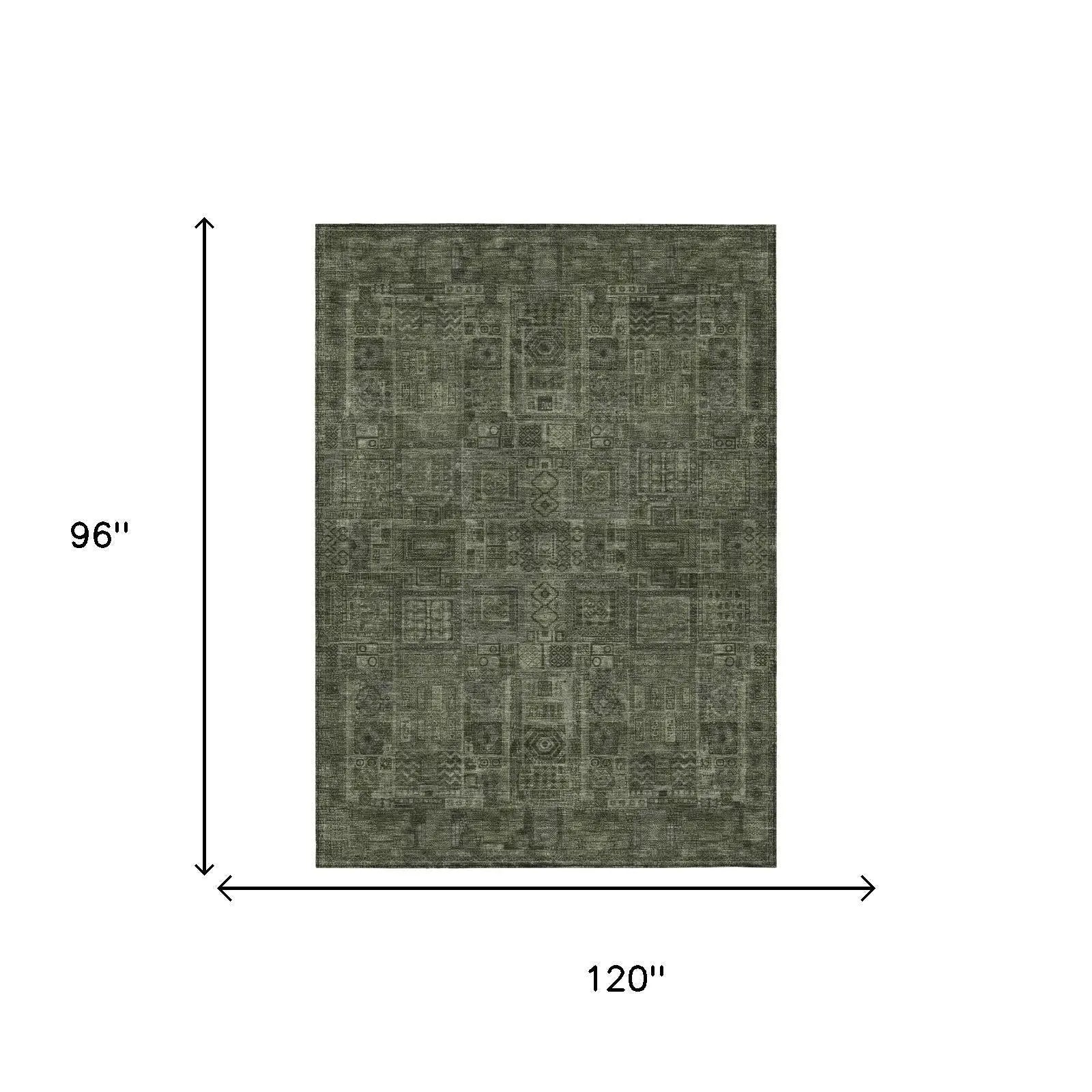 8' X 10' Green And Chocolate Oriental Washable Indoor Outdoor Area Rug Homeroots Outdoor