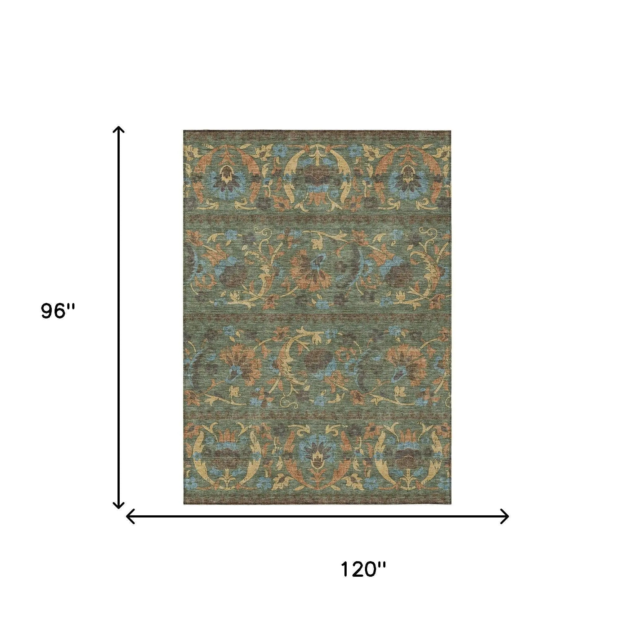 8' X 10' Green And Copper Floral Washable Indoor Outdoor Area Rug Homeroots Outdoor