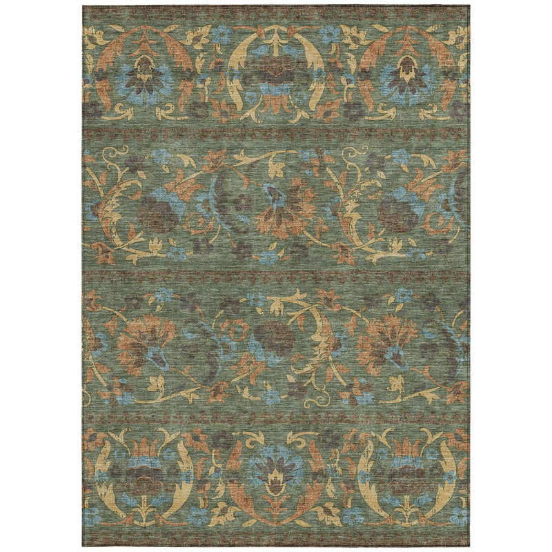 8' X 10' Green And Copper Floral Washable Indoor Outdoor Area Rug Homeroots Outdoor