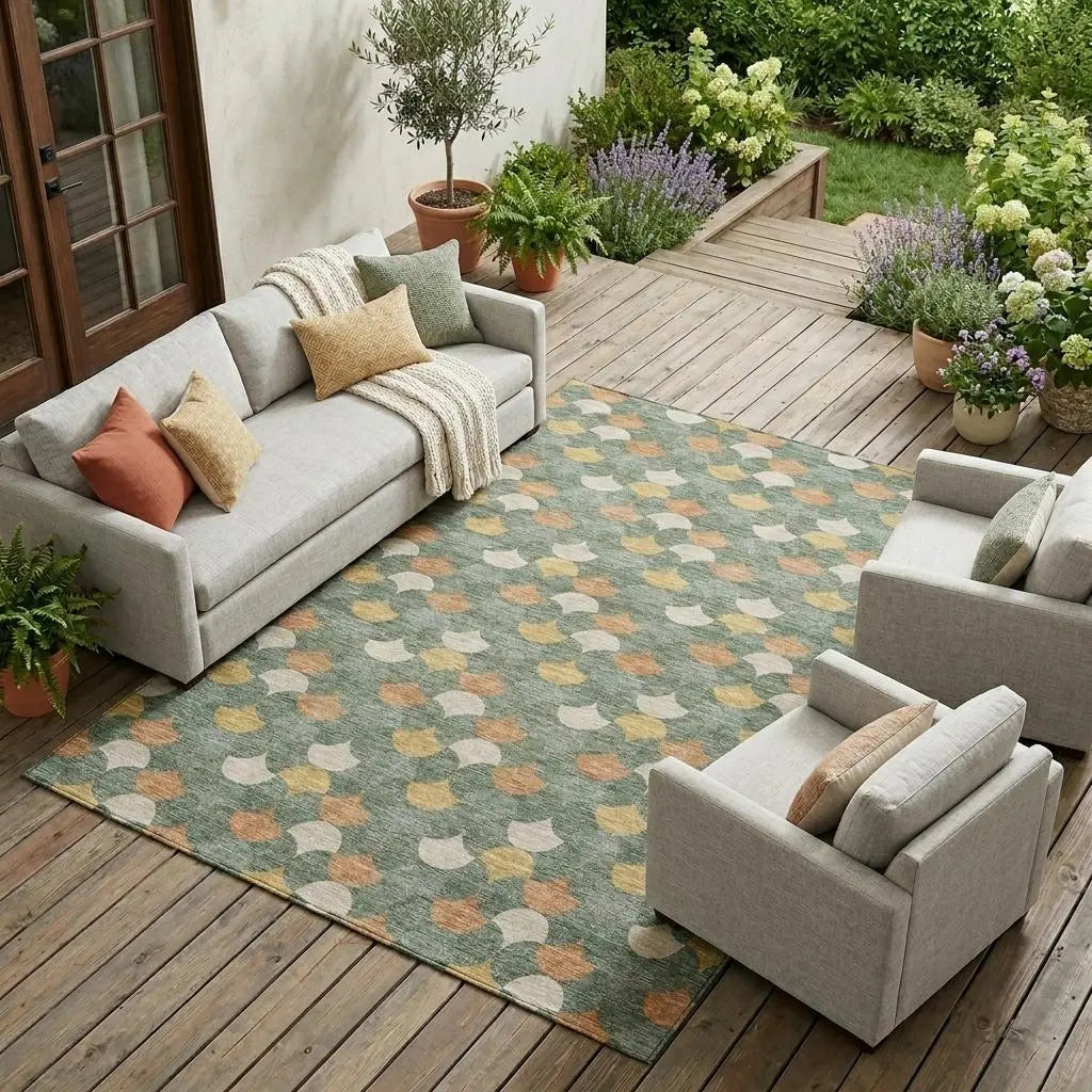 8' X 10' Green And Copper Geometric Washable Indoor Outdoor Area Rug Homeroots Outdoor