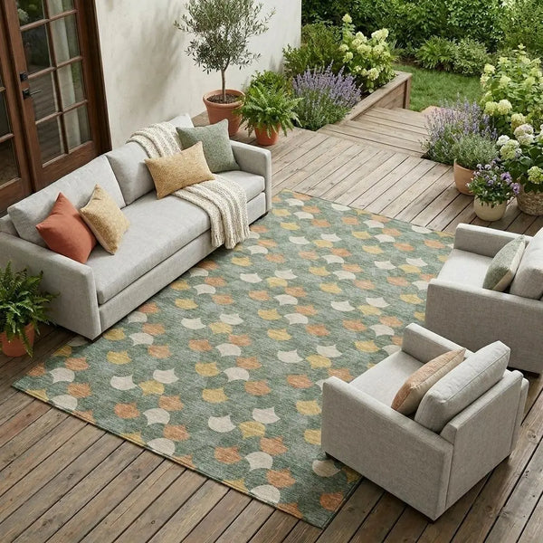 8' X 10' Green And Copper Geometric Washable Indoor Outdoor Area Rug Homeroots Outdoor