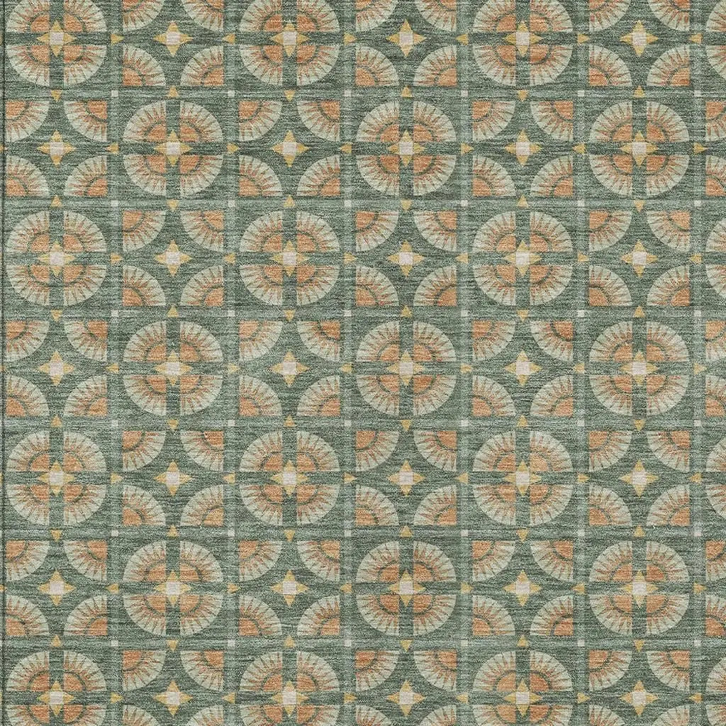 8' X 10' Green And Copper Geometric Washable Indoor Outdoor Area Rug Homeroots Outdoor