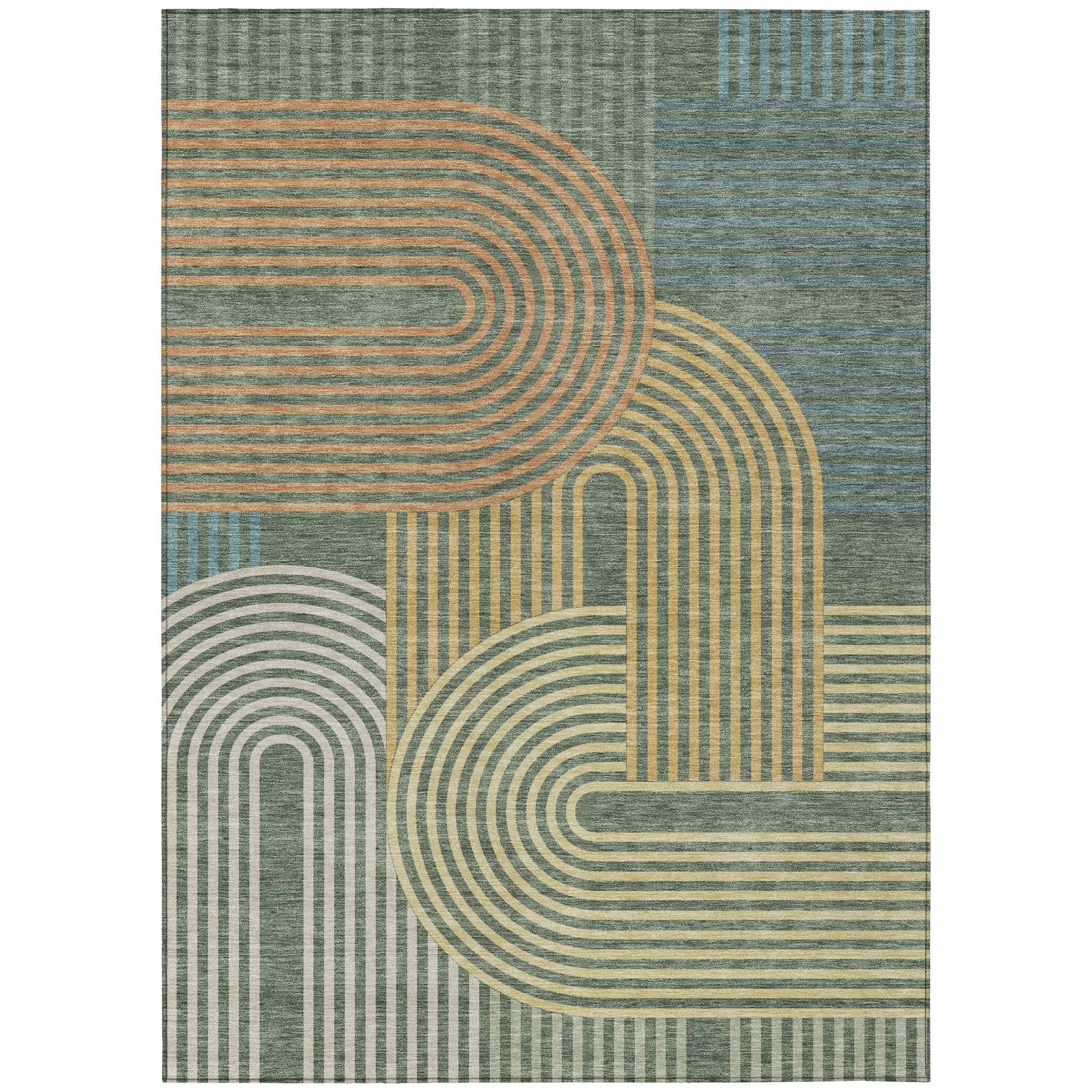 8' X 10' Green And Copper Geometric Washable Indoor Outdoor Area Rug Homeroots Outdoor