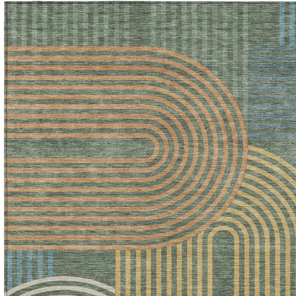8' X 10' Green And Copper Geometric Washable Indoor Outdoor Area Rug Homeroots Outdoor