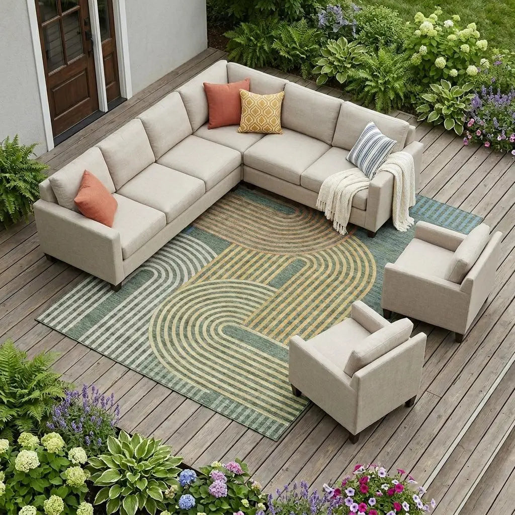 8' X 10' Green And Copper Geometric Washable Indoor Outdoor Area Rug Homeroots Outdoor