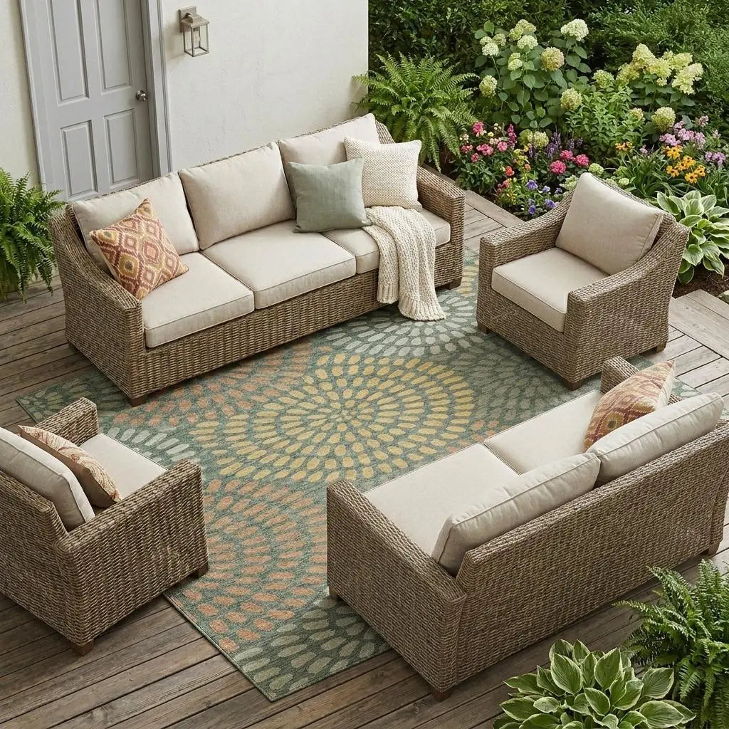 8' X 10' Green And Copper Geometric Washable Indoor Outdoor Area Rug Homeroots Outdoor