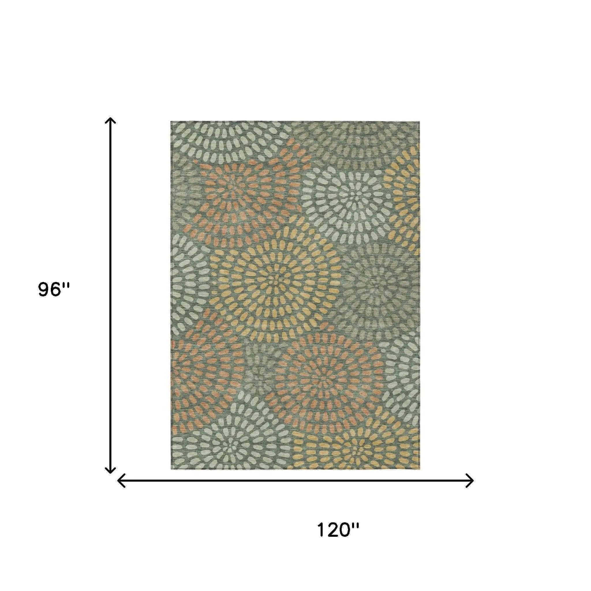8' X 10' Green And Copper Geometric Washable Indoor Outdoor Area Rug Homeroots Outdoor