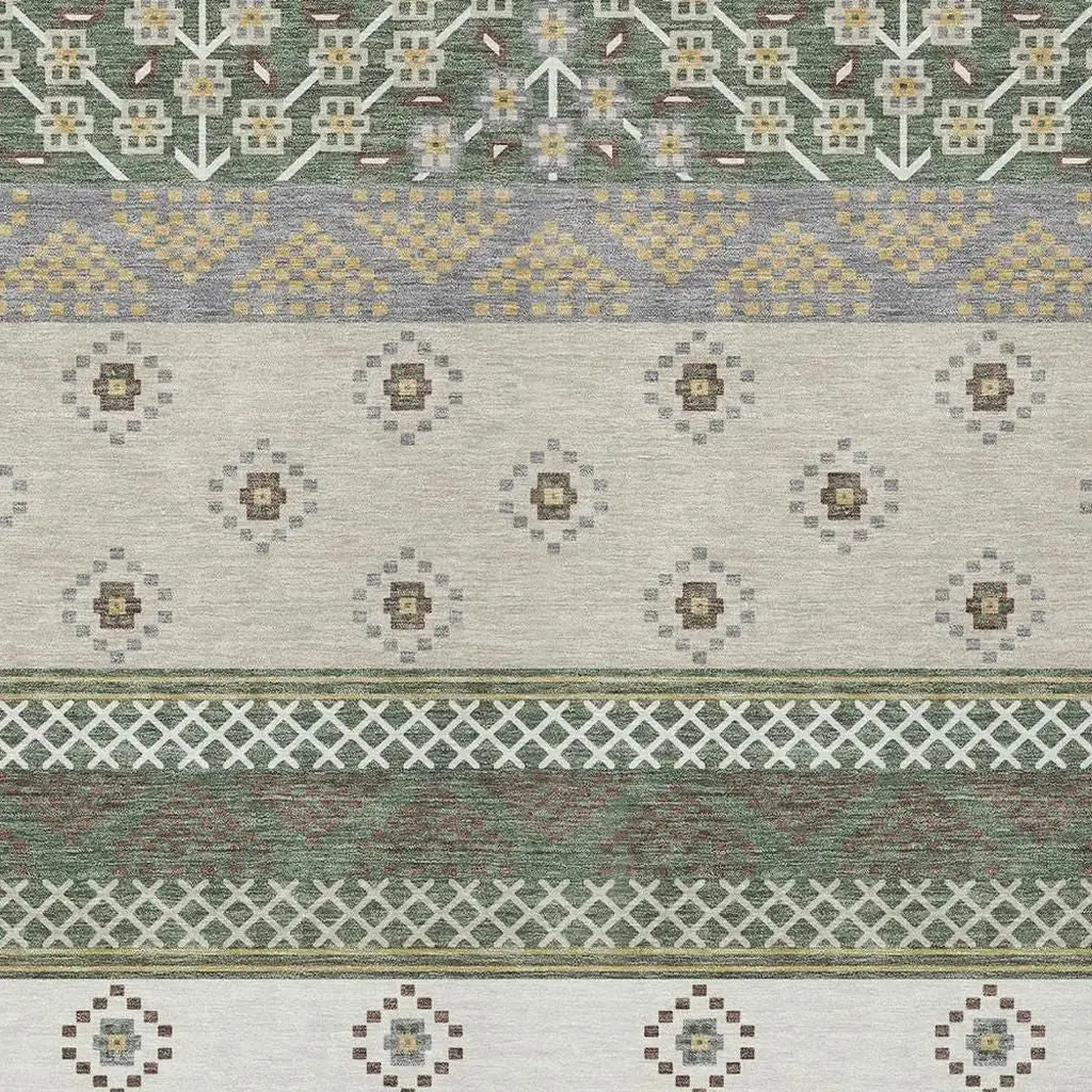 8' X 10' Green And Copper Striped Washable Indoor Outdoor Area Rug Homeroots Outdoor