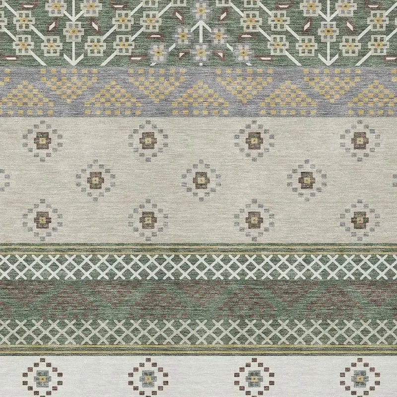 8' X 10' Green And Copper Striped Washable Indoor Outdoor Area Rug Homeroots Outdoor