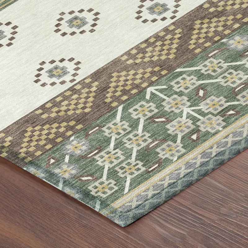 8' X 10' Green And Copper Striped Washable Indoor Outdoor Area Rug Homeroots Outdoor