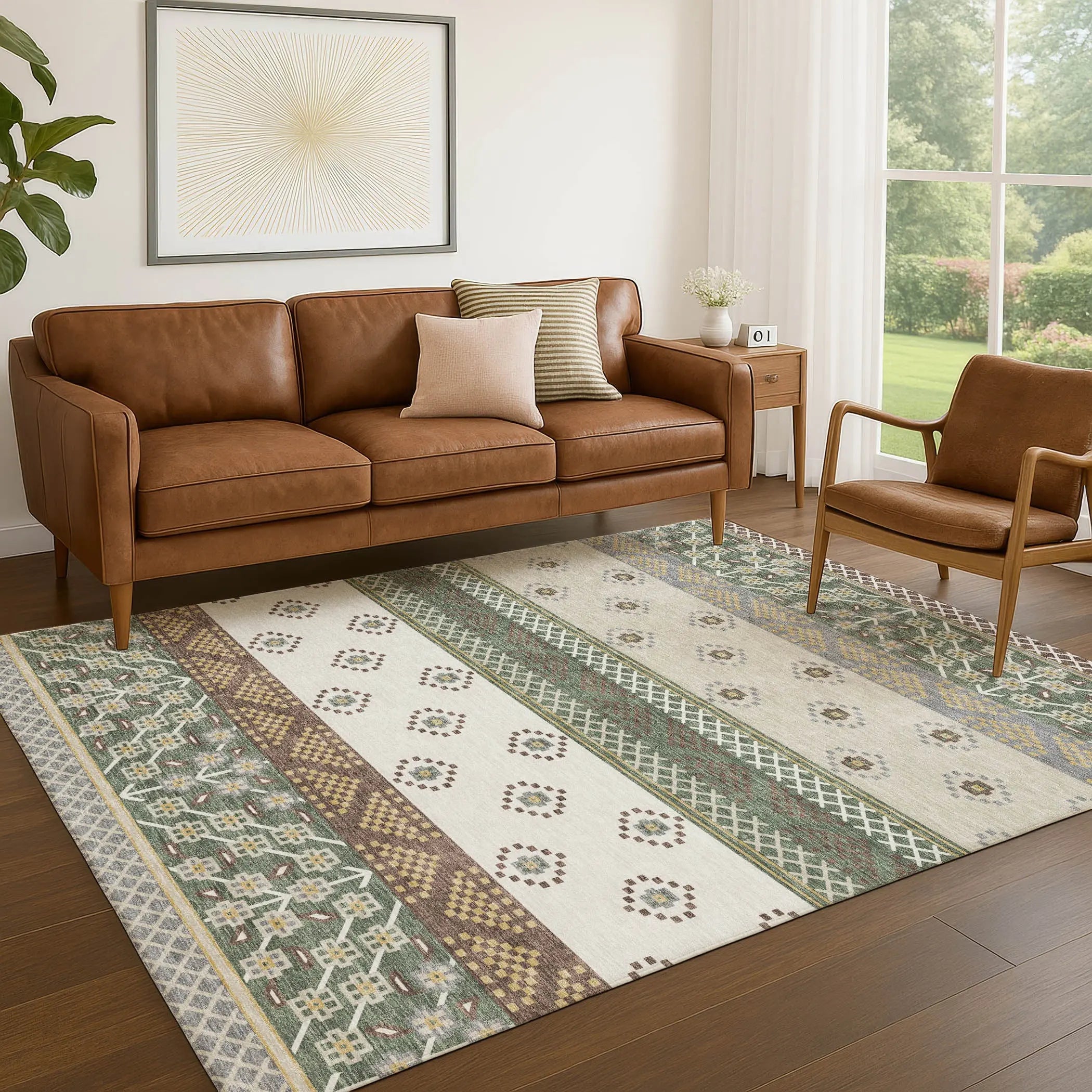 8' X 10' Green And Copper Striped Washable Indoor Outdoor Area Rug Homeroots Outdoor