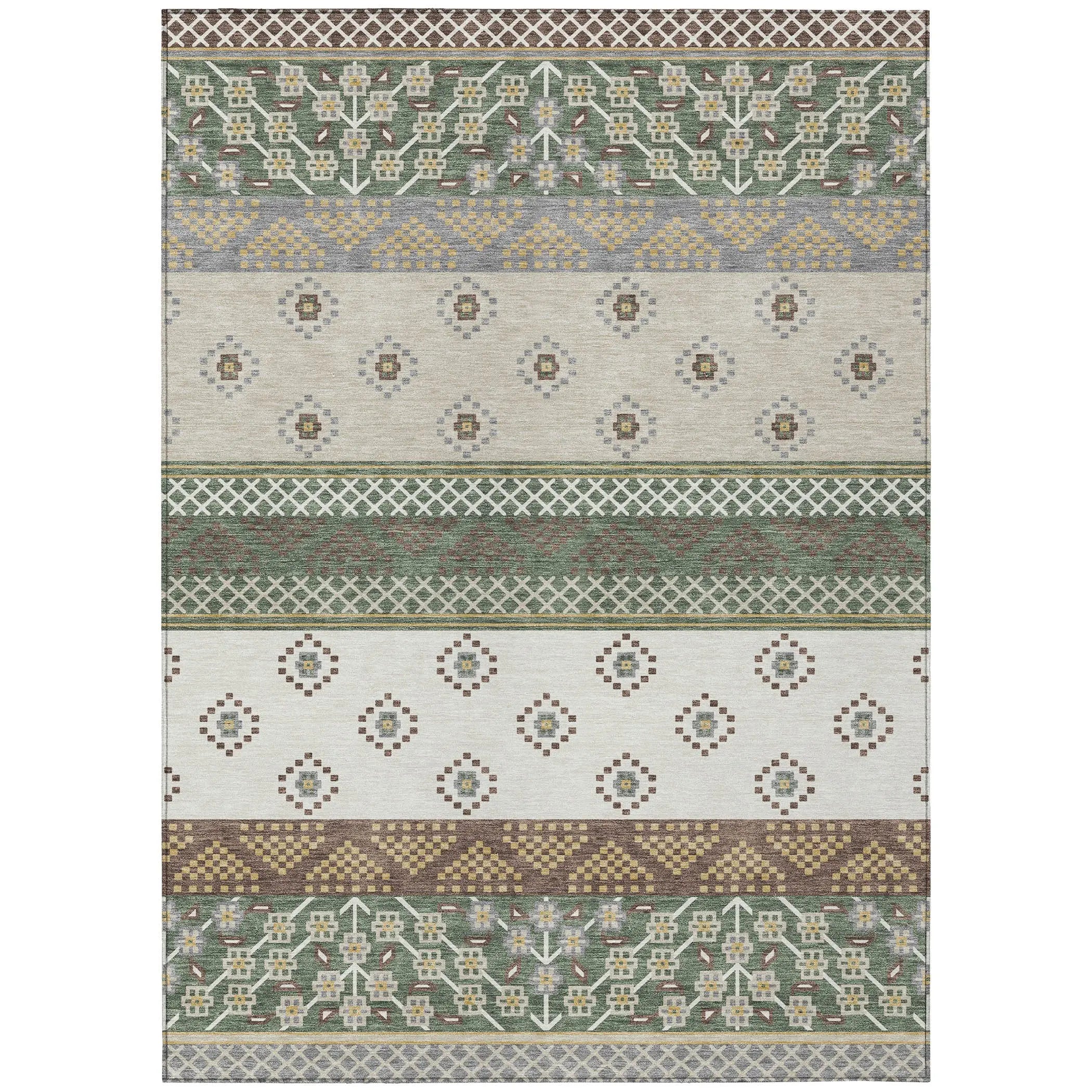 8' X 10' Green And Copper Striped Washable Indoor Outdoor Area Rug Homeroots Outdoor
