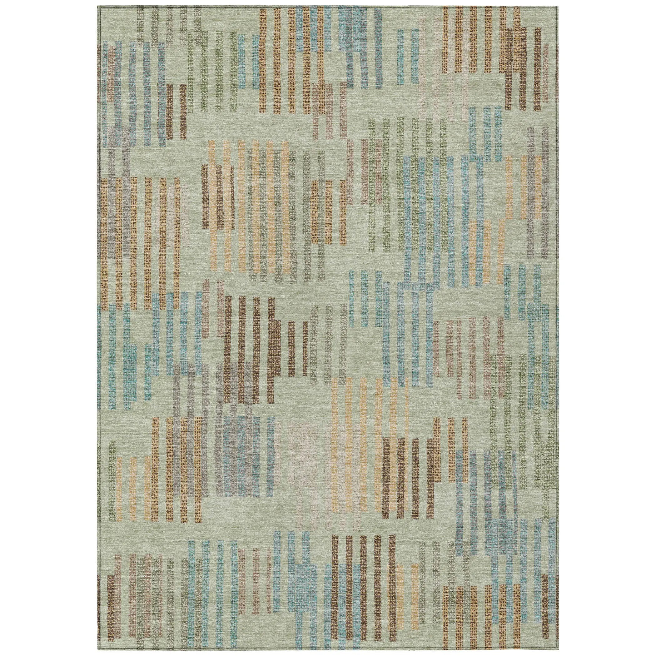 8' X 10' Green And Copper Striped Washable Indoor Outdoor Area Rug Homeroots Outdoor