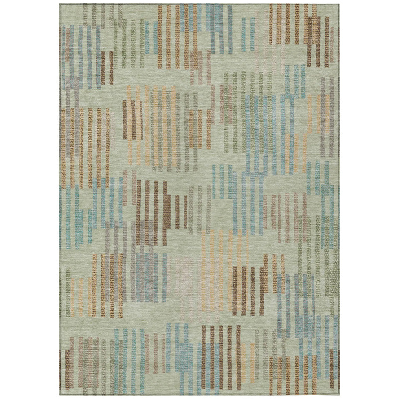 8' X 10' Green And Copper Striped Washable Indoor Outdoor Area Rug Homeroots Outdoor
