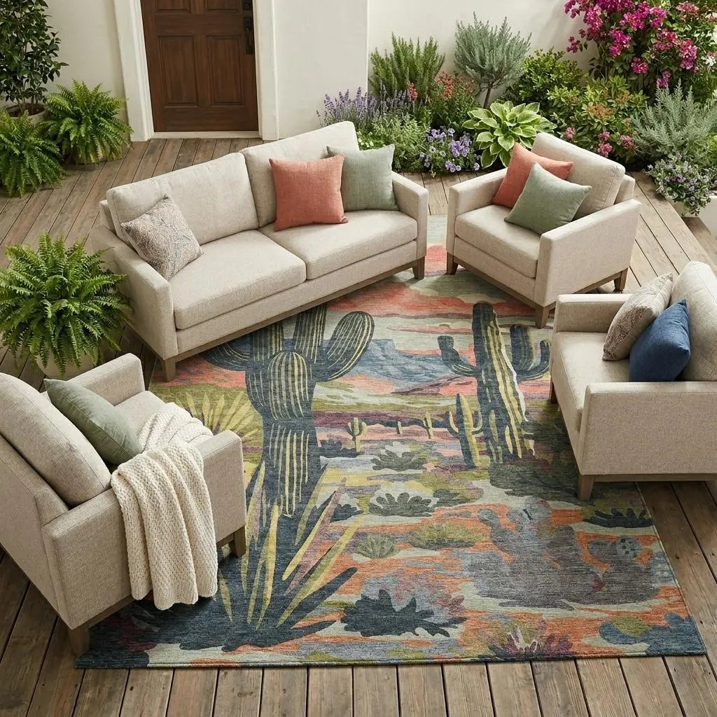 8' X 10' Green And Coral Trees Washable Indoor Outdoor Area Rug Homeroots Outdoor