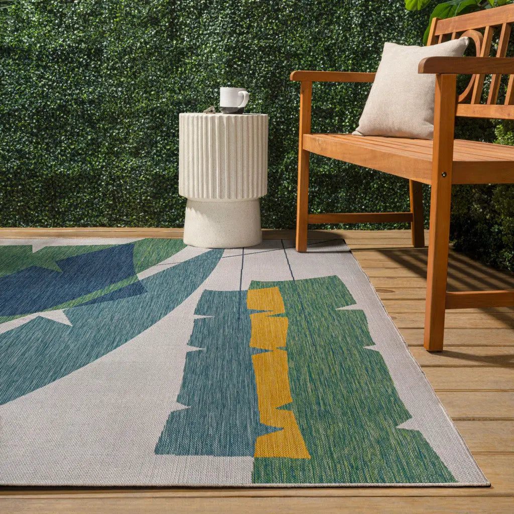 8' X 10' Green And Cream Abstract Indoor Outdoor Area Rug Homeroots Outdoor