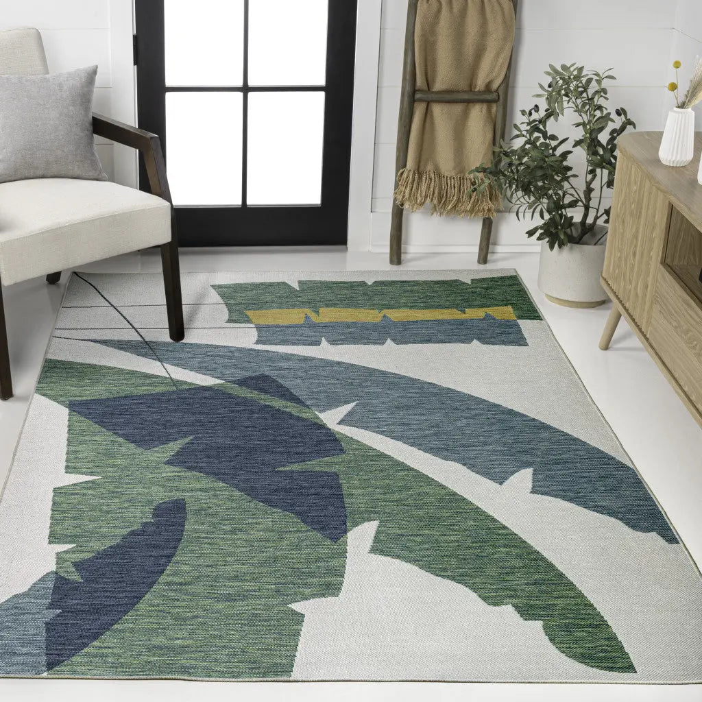8' X 10' Green And Cream Abstract Indoor Outdoor Area Rug Homeroots Outdoor